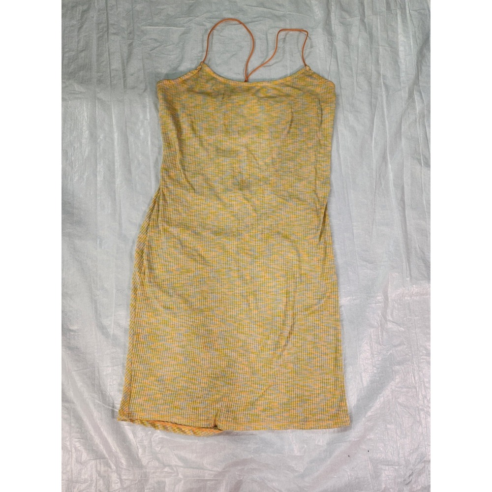 Derek Heart 90s Style Y2K Rave Festival Dress XL Orange Strappy Ruched Butt